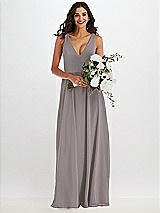 Alt View 2 Thumbnail - Cashmere Gray Deep V-Neck Chiffon Maxi Dress