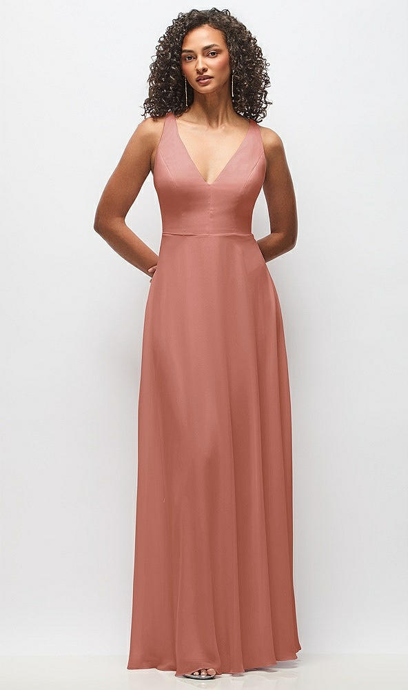 Front View - Desert Rose Deep V-Neck Chiffon Maxi Dress