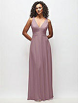 Front View Thumbnail - Dusty Rose Deep V-Neck Chiffon Maxi Dress