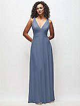 Front View Thumbnail - Larkspur Blue Deep V-Neck Chiffon Maxi Dress