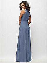 Rear View Thumbnail - Larkspur Blue Deep V-Neck Chiffon Maxi Dress