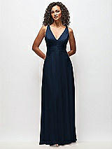 Front View Thumbnail - Midnight Navy Deep V-Neck Chiffon Maxi Dress