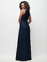 Rear View Thumbnail - Midnight Navy Deep V-Neck Chiffon Maxi Dress