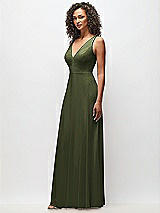 Side View Thumbnail - Olive Green Deep V-Neck Chiffon Maxi Dress