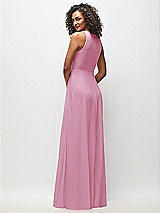 Rear View Thumbnail - Powder Pink Deep V-Neck Chiffon Maxi Dress