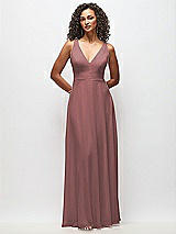 Front View Thumbnail - Rosewood Deep V-Neck Chiffon Maxi Dress