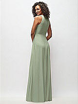 Rear View Thumbnail - Sage Deep V-Neck Chiffon Maxi Dress