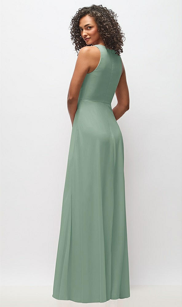 Back View - Seagrass Deep V-Neck Chiffon Maxi Dress