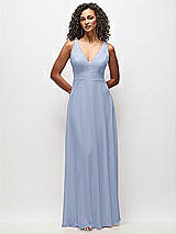 Front View Thumbnail - Sky Blue Deep V-Neck Chiffon Maxi Dress