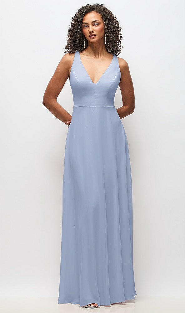Front View - Sky Blue Deep V-Neck Chiffon Maxi Dress