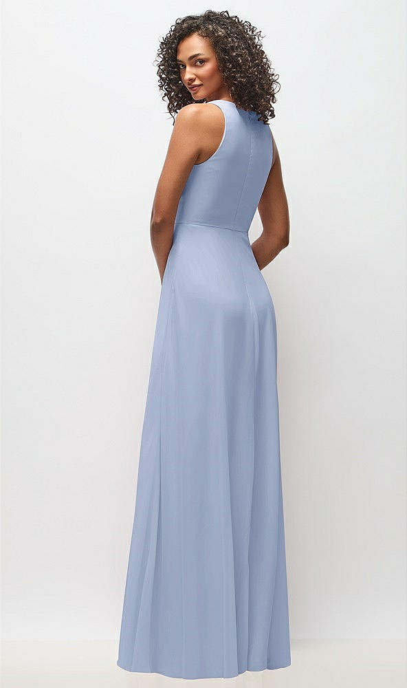 Back View - Sky Blue Deep V-Neck Chiffon Maxi Dress