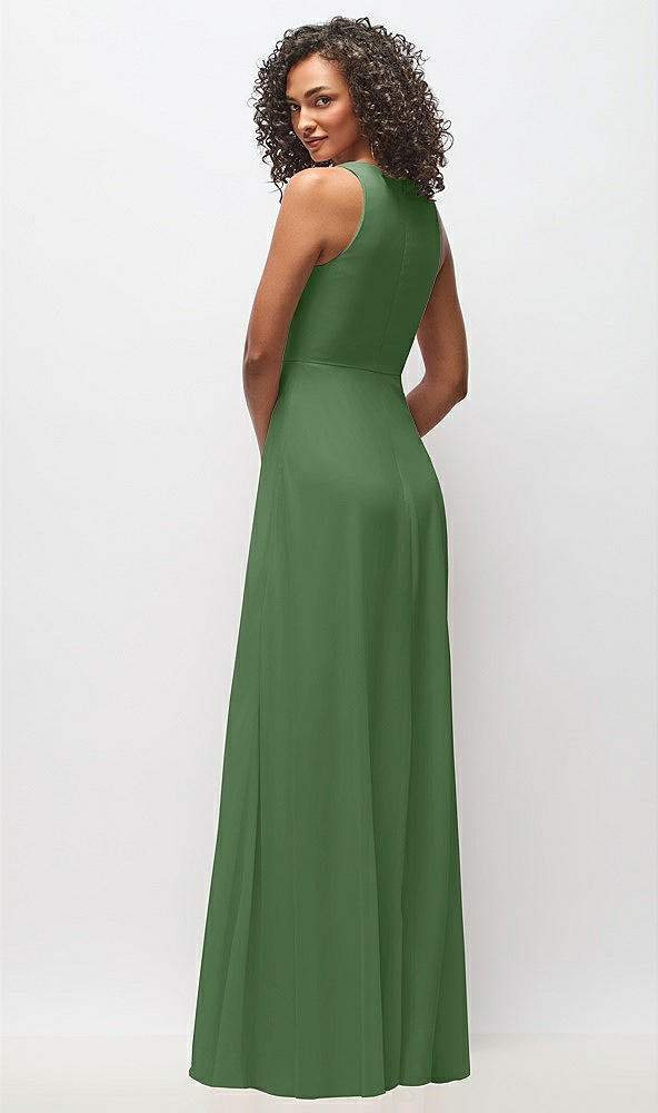 Back View - Vineyard Green Deep V-Neck Chiffon Maxi Dress