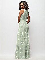 Rear View Thumbnail - Vintage Primrose Sage Deep V-Neck Chiffon Maxi Dress