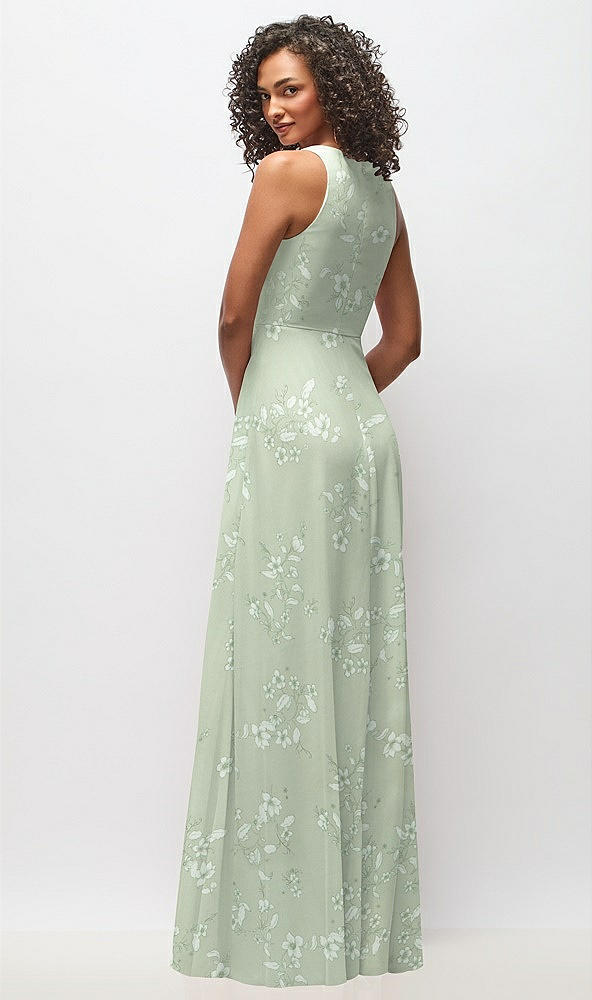Back View - Vintage Primrose Sage Deep V-Neck Chiffon Maxi Dress