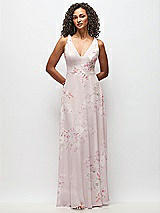 Front View Thumbnail - Watercolor Print Deep V-Neck Chiffon Maxi Dress