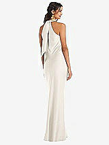 Rear View Thumbnail - Ivory Draped Twist Halter Tie-Back Trumpet Gown
