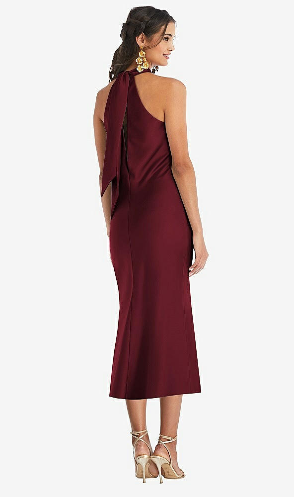 Back View - Cabernet Draped Twist Halter Tie-Back Midi Dress - Paloma