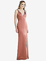 Front View Thumbnail - Desert Rose Twist Strap Maxi Slip Dress with Front Slit - Neve