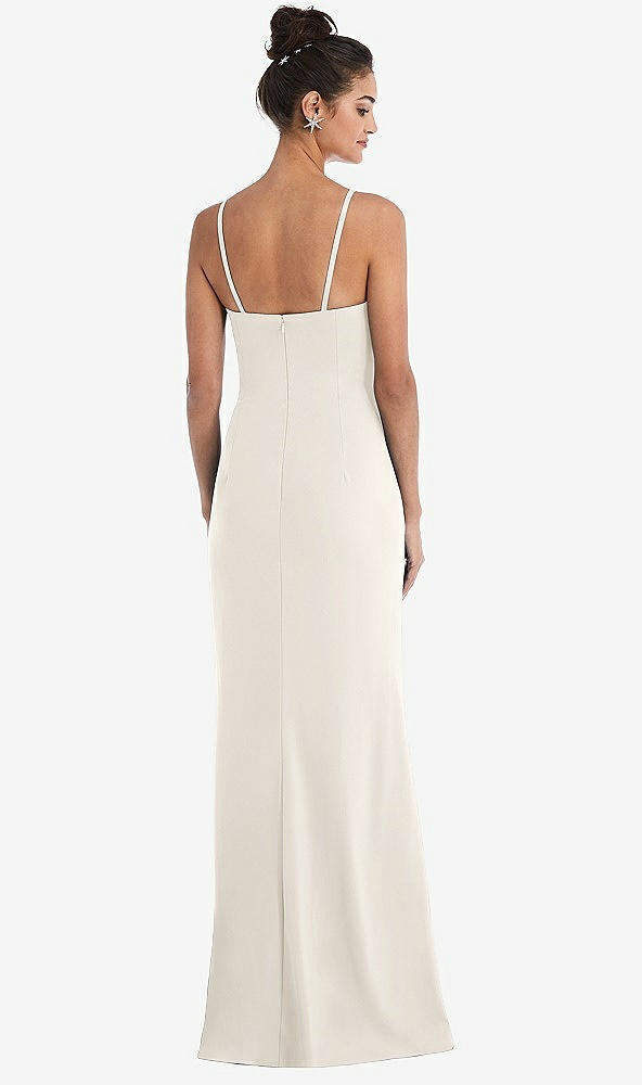 Back View - Ivory Notch Crepe Trumpet Gown with Front Slit