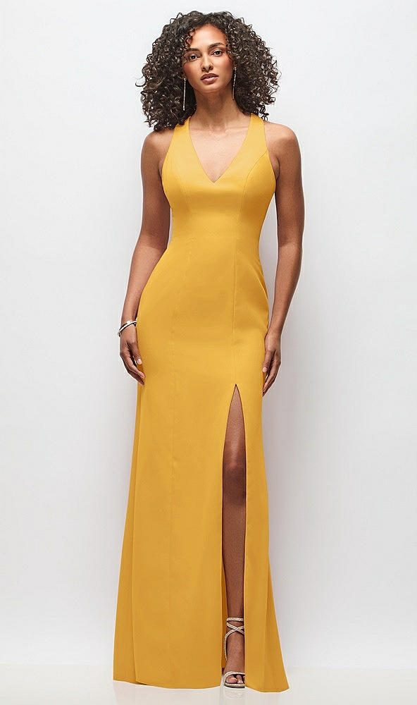 Front View - NYC Yellow Criss-Cross Cutout Back Maxi Dress with Front Slit