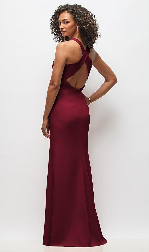 Back View - Burgundy Criss-Cross Cutout Back Maxi Dress with Front Slit