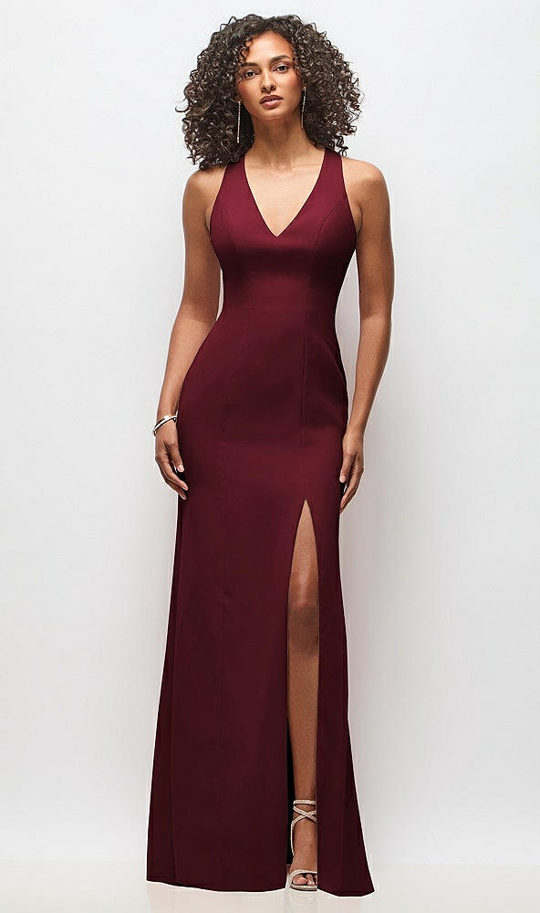 Front View - Cabernet Criss-Cross Cutout Back Maxi Dress with Front Slit