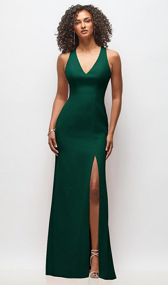 Front View - Hunter Green Criss-Cross Cutout Back Maxi Dress with Front Slit