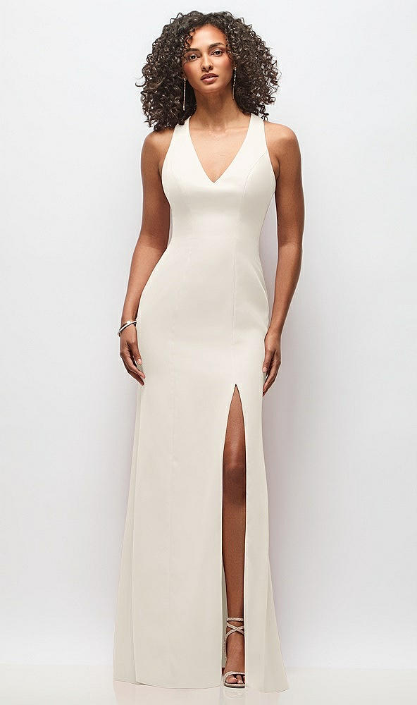 Front View - Ivory Criss-Cross Cutout Back Maxi Dress with Front Slit