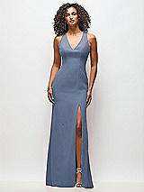 Front View Thumbnail - Larkspur Blue Criss-Cross Cutout Back Maxi Dress with Front Slit