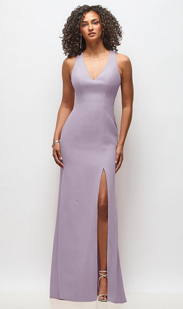 Front View - Lilac Haze Criss-Cross Cutout Back Maxi Dress with Front Slit