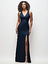 Front View Thumbnail - Midnight Navy Criss-Cross Cutout Back Maxi Dress with Front Slit