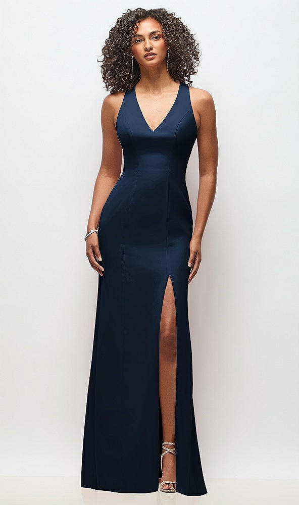 Front View - Midnight Navy Criss-Cross Cutout Back Maxi Dress with Front Slit