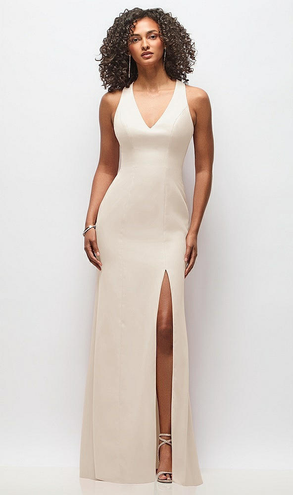 Front View - Oat Criss-Cross Cutout Back Maxi Dress with Front Slit