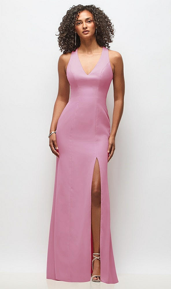 Front View - Powder Pink Criss-Cross Cutout Back Maxi Dress with Front Slit