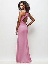 Rear View Thumbnail - Powder Pink Criss-Cross Cutout Back Maxi Dress with Front Slit