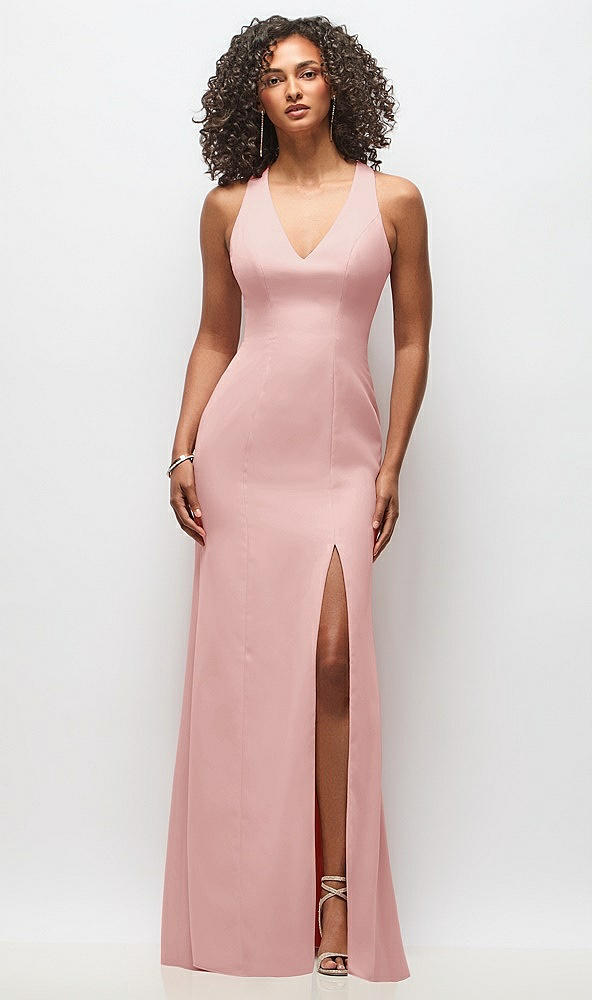 Front View - Rose Criss-Cross Cutout Back Maxi Dress with Front Slit