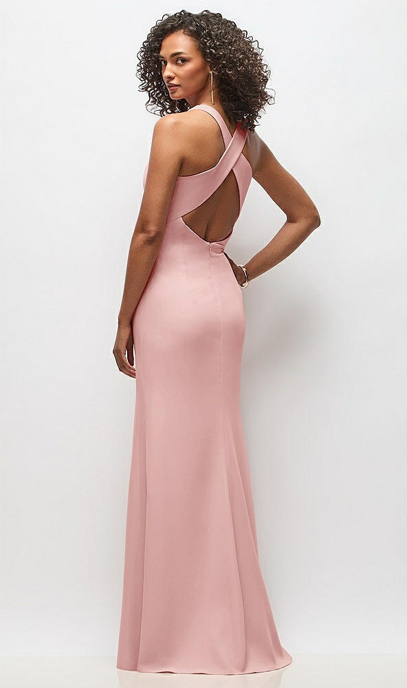 Back View - Rose Criss-Cross Cutout Back Maxi Dress with Front Slit