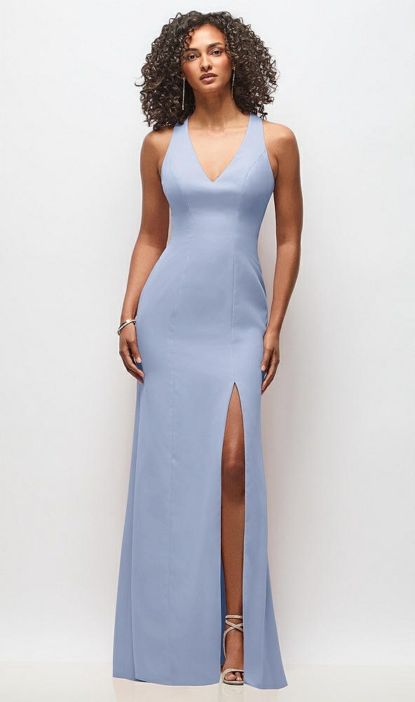 Front View - Sky Blue Criss-Cross Cutout Back Maxi Dress with Front Slit