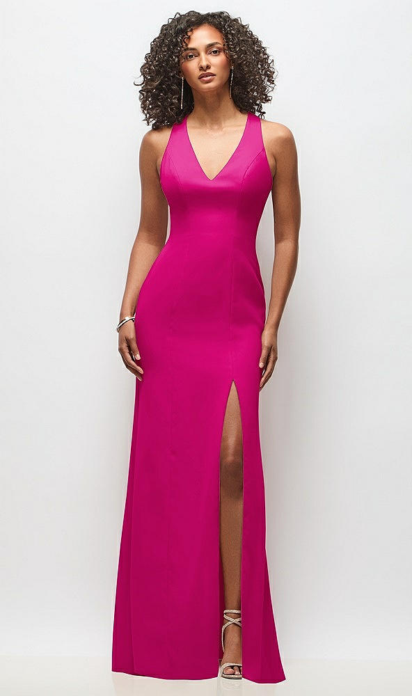 Front View - Think Pink Criss-Cross Cutout Back Maxi Dress with Front Slit