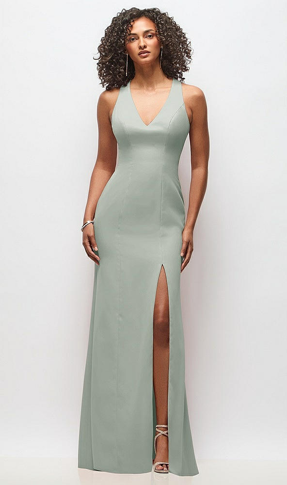 Front View - Willow Green Criss-Cross Cutout Back Maxi Dress with Front Slit