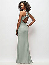 Rear View Thumbnail - Willow Green Criss-Cross Cutout Back Maxi Dress with Front Slit