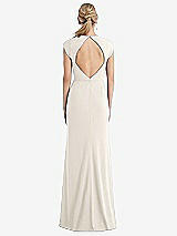 Rear View Thumbnail - Ivory Cap Sleeve Open-Back Trumpet Gown with Front Slit