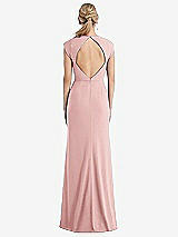 Rear View Thumbnail - Rose Cap Sleeve Open-Back Trumpet Gown with Front Slit
