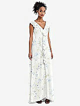 Front View Thumbnail - Bleu Garden Ruffle-Trimmed V-Back Chiffon Maxi Dress