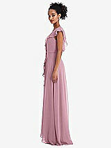 Side View Thumbnail - Dusty Pink Ruffle-Trimmed V-Back Chiffon Maxi Dress