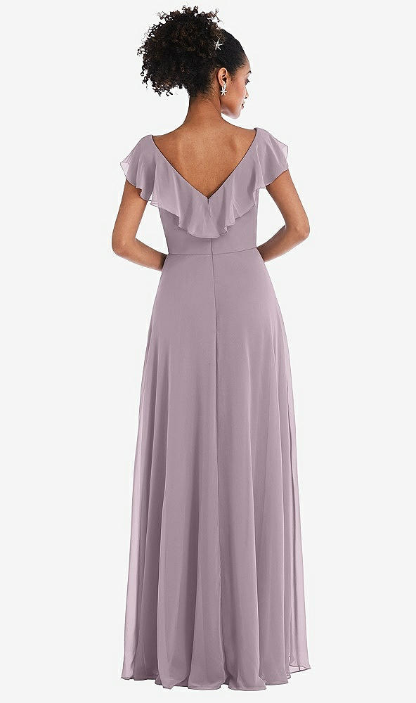 Back View - Lilac Dusk Ruffle-Trimmed V-Back Chiffon Maxi Dress