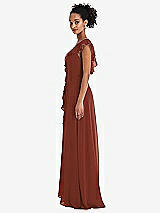 Side View Thumbnail - Auburn Moon Ruffle-Trimmed V-Back Chiffon Maxi Dress