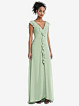 Front View Thumbnail - Celadon Ruffle-Trimmed V-Back Chiffon Maxi Dress