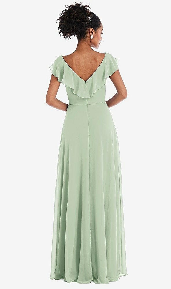 Back View - Celadon Ruffle-Trimmed V-Back Chiffon Maxi Dress