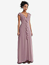 Front View Thumbnail - Dusty Rose Ruffle-Trimmed V-Back Chiffon Maxi Dress